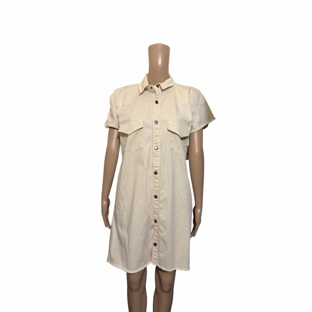 NSF Cream Short-Sleeve Button-Front Shirt Dress size medium